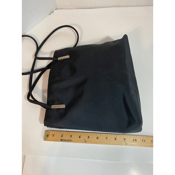 Black Shoulder Bag Double Handle Two Section Zipper Close - Picture 6 of 8